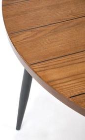 Stół okrągły z MDF-u kolor orzech, czarne nogi średnica 105/75 cm BARRY