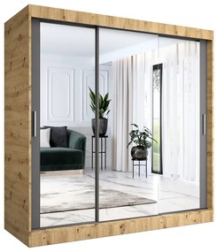 Szafa przesuwna z lustrem dąb artisan + antracyt 200 cm - Kukkin 6X