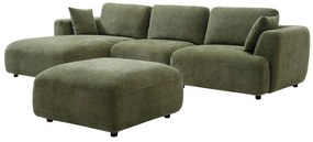 Kanapa narożna lewostronna z pufą w zielonym materiale TINDRALO