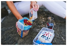 Niebieski pojemnik na przekąskę i obiad ze sztućcami, Vialli Design, 650ml+230m