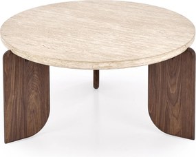 Stolik kawowy Manios 80 cm okrągły - trawertyn / orzech