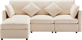 Sofa 3-osobowa, sofa Chenille z tapicerowanym oparciem i podnóżkiem - beżowa