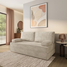Masseno Sofa piankowa SILAR z funkcją spania, Kanapa z pianki do salonu, Bezmontażowa, Tkanina sztruksowa – Kremowy POSO 100