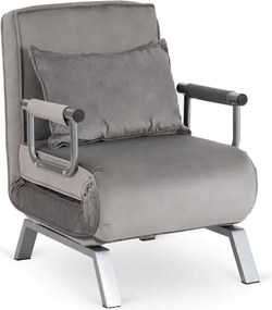 Fotel Rozkładany BART Wypoczynkowy Szary Welurowy do Spania Leżanka