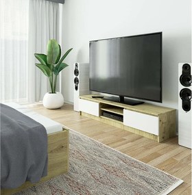 Szafka RTV AKORD Dąb Artisan 160 cm 2 drzwi kolor Biały mat 2 półki 160x40x33 cm