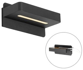 Nowoczesna lampa ścienna czarna w komplecie z LED, USB i przełącznikiem - Ted Nowoczesny Oswietlenie wewnetrzne