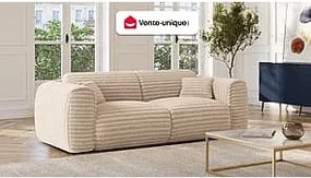 Kanapa 3-osobowa rozkładana typu express ze sztruksu w grube prążki beżowa – POGNIA