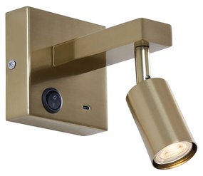 Nowoczesny kinkiet złoty z USB-C z możliwością przechylania - Rex