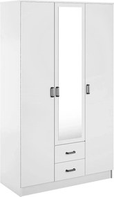 Biała trzydrzwiowa szafa z lustrem i szufladami C6-F82
