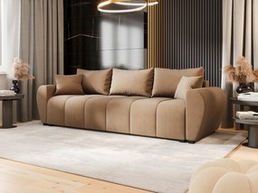Jasnobrązowa welurowa sofa rozkładana z pojemnikiem B3-M33