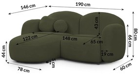 Zielony narożnik z materiału bouclé (lewostronny/z szezlongiem) Orbit – Ropez