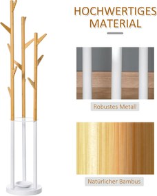 Homcom wieszak wolnostojący metalowy z naturalnym i białym wykończeniem 30.5x30.5x174.5cm | Aosom PL
