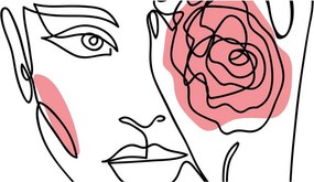 Obraz - Line art twarz z różą (170x50 cm)