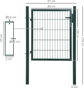 HOMCOM brama ogrodowa drzwi ogrodowe brama ogrodzeniowa brama podwórkowa wykonana ze stali klamka zamek i klucze 97 x 150 cm zielony zero