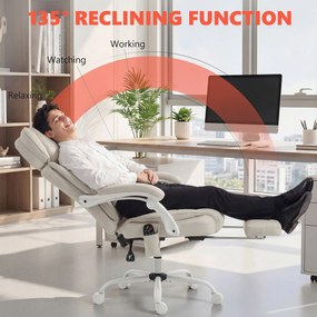 HOMCOM Wysokie krzesło biurowe z masażem wibracyjnym i podgrzewaniem, ergonomiczne, regulowane, z podnóżkiem, kremowobiały | Aosom PL