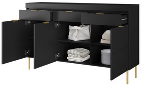 Komoda trzydrzwiowa Sentia 157 z trzema szufladami - czarny / złoty