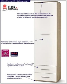 Szafa Lines C2 głębokość 40 cm - biały połysk + dąb sonoma Halu