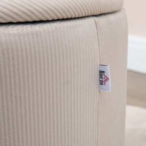 HOMCOM Pufy z Przestrzenią do Przechowywania, Zestaw 2 Sztuk, Miękkie Wyściełanie, Obicie w Prążki, Kremowe, 40 x 41cm