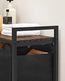 Kosz na bieliznę z półką BERGEN, 3x38l, czarny/brązowy SongmicsHome
