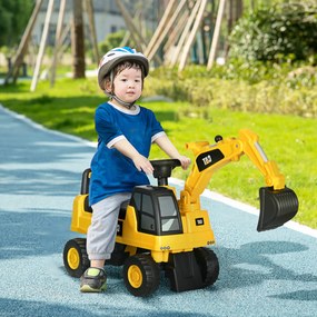 HOMCOM Koparka na Siedzenie dla Dzieci z Łyżką Przesuwny Pojazd Żółto-Czarny | Aosom PL