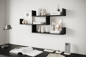 Trzypoziomowa półka wisząca, nowoczesna półka ścienna do salonu, 119 cm czarny mat