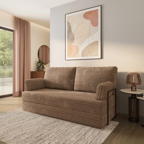Masseno Sofa piankowa SILAR z funkcją spania, Kanapa z pianki do salonu, Bezmontażowa, Tkanina sztruksowa – Beżowy TILIA 17
