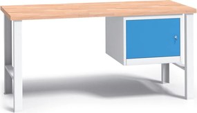 Profesjonalny stół warsztatowy G3 z drewnianym blatem roboczym, 1500 mm, 1x szafka, niebieski