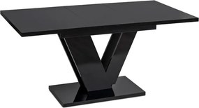 Zestaw Stół Prostokątny Rozkładany CLARK 120-160 cm Czarny Połysk i 4 Krzesła Tapicerowane RICK Szare Welurowe