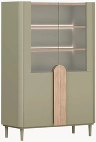 Witryna Amilio 100 cm dwudrzwiowa na nóżkach - eukaliptus / dąb baltic dune / uchwyty dąb naturalny