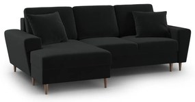 Czarny aksamitny rozkładany/ze schowkiem narożnik (lewostronny/z szezlongiem) Kyoto – Cosmopolitan Design
