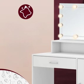 Toaletka JOCELYN z oświetleniem, 140×90×40cm, biała Casaria