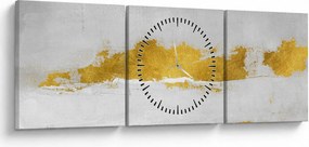 Obraz - Złote i szare pociągnięcia (z zegarem) (90x30 cm)