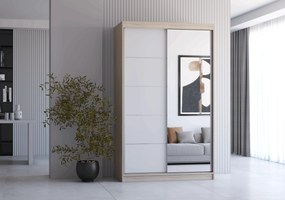 Szafa przesuwna NEOMI z lustrem 120 cm sonoma fronty białe
