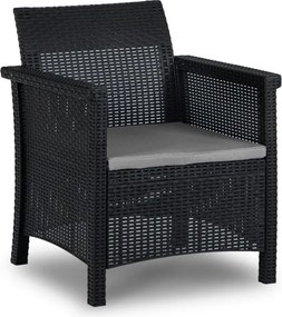 Zestaw Mebli Ogrodowych SAVIO Czarny Sofa 2x Fotel Stolik Tarasowy Technorattan Nowoczesny