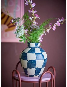 Niebiesko-kremowy szklany ręcznie malowany wazon (wysokość 24 cm) Check – Bloomingville