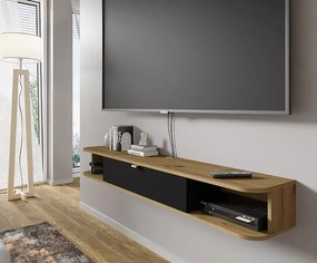 Wisząca szafka rtv dąb artisan + czarny - Calmero