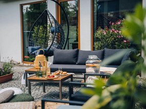 Szary fotel wiszący KOKON ze stojakiem