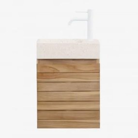 Zestaw Wiszących Mebli Łazienkowych Z Drewna Tekowego Z Umywalką Zintegrowaną Z Cementu Napier Drewno Tekowe - Sklum