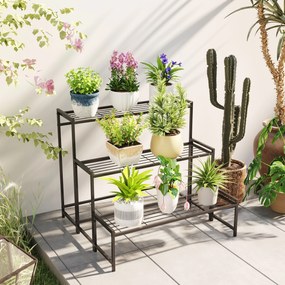 Outsunny Stojak na Doniczki, Trzystopniowy Stojak na Rośliny w Kształcie Schodów, Stojak na Doniczki do Wnętrza i na Zewnątrz, Metal, Czarny