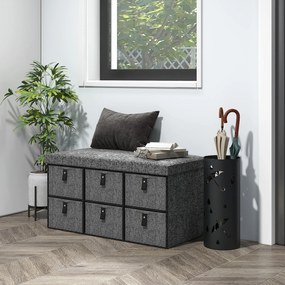 HOMCOM Tapicerowana ławka na buty, 6 przegródek na buty, rama MDF, wygląd lnu, szara