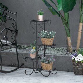 Outsunny Metalowy regał na kwiaty 4 poziomy do wnętrz i ogrodu Stabilny kwietnik na balkon Czarny 45x245x80cm | Aosom PL