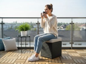 Pufa Ogrodowa z czarnego technorattanu Wygodna Poducha Podnóżek BOSCO