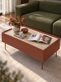 Stolik kawowy Desin 120 cm z szufladami - ceramic red / dąb nagano