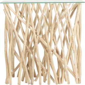 Konsola z hartowanego szkła i drewna teak – kolor: naturalny – GAYANA