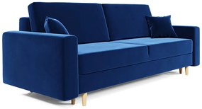 Granatowa rozkładana sofa welurowa z funkcją spania L1-P05