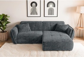 Ciemnoszary narożnik z tkaniny szenilowej (prawostronny/z szezlongiem) Nelia – Ropez