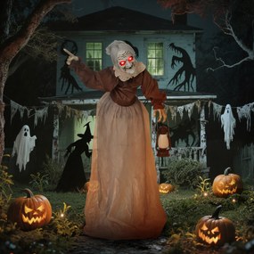 Outsunny 150 cm Dekoracja Halloween Wiedźma z diodami LED, funkcją dźwiękową i regulowanymi ramionami, głową