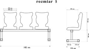 Zestaw siedziskowy - ławka korytarzowa szkolna Bench 3-osobowa, rozmiar 4-6, podstawa czarna