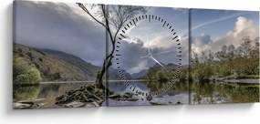 Obraz rzeki z drzewem (z zegarem) (90x30 cm)
