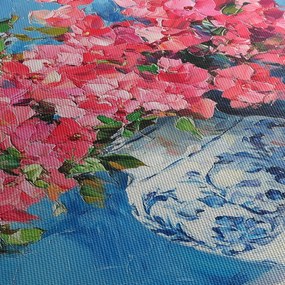 Obraz - Wazon z różowymi kwiatami (z zegarem) (90x30 cm)